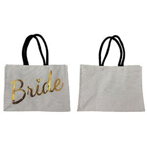 Nicole Miller Cream Bride Tote Bag with Gold Sequins